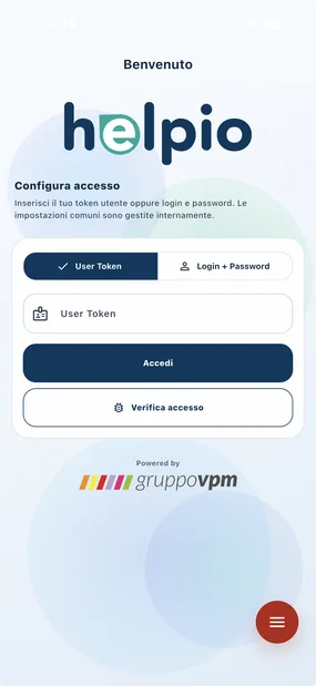 Schermata di accesso dell'app HELPIO